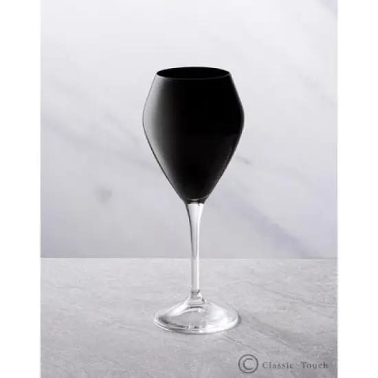 Classic Touch Set of 6 Black V-Shaped Wine Glasses with Clear Stem - 14 oz. image {1}