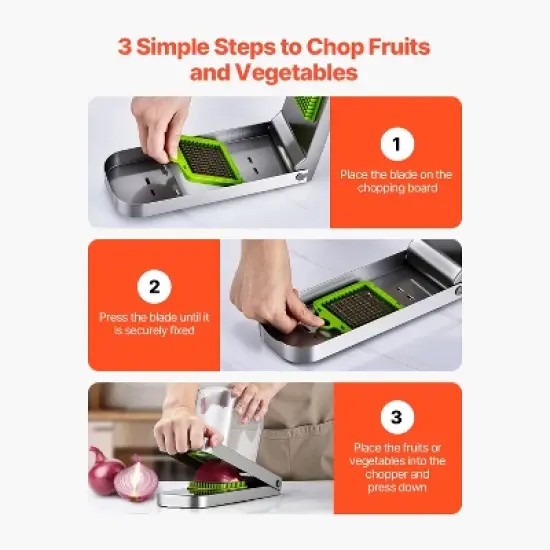 VEVOR Vegetable Chopper, Food Veggie Cutter with 3 Stainless Steel Blades, Onion Slicer with Container, Silver image {5}