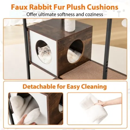 Costway 52" Tall Wooden Cat Tree with Metal Frame 2 Condos Sisal Scratching Posts image {7}