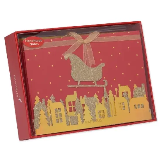 8ct Papyrus Gold Glittered Sleigh Boxed Holiday Greeting Cards image {5}