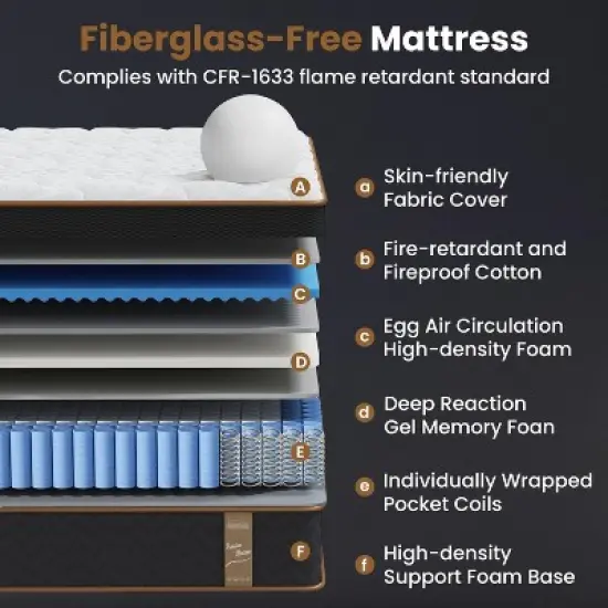 10" King Plush Hybrid Mattresses with Independently Encased Coils and Gel Memory Foam Fiberglass-Free image {4}