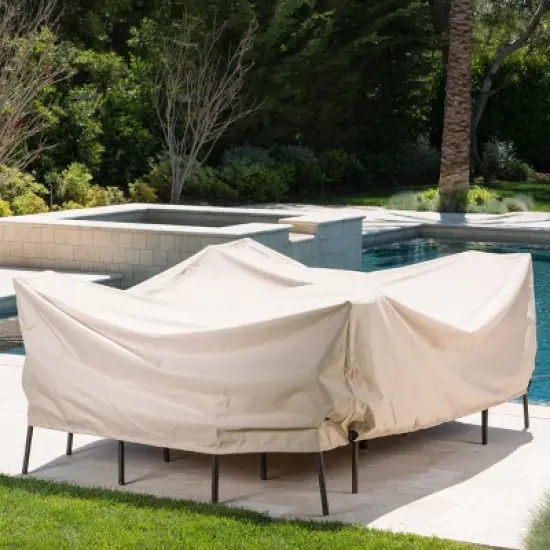 Christopher Knight Home Ronning Outdoor Waterproof Fabric Rectangular Dining Set Cover, Beige image {6}