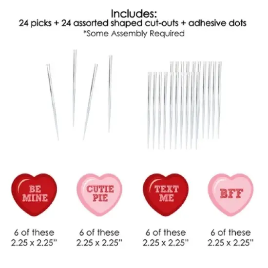 Big Dot of Happiness Conversation Hearts - Dessert Cupcake Toppers - Valentine's Day Party Clear Treat Picks - Set of 24 image {5}