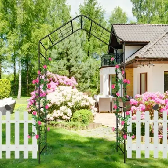 Lirago Black Metal Garden Arch-Galvanized Iron Trellis Rose Arch Outdoor Garden Decor with Gate Design 16.92"Dx94.48"Hx56.29"W image {3}