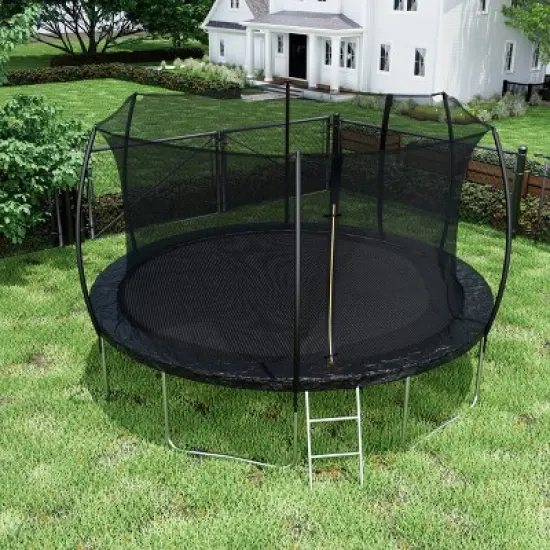 Whisen 12 ft. Double-sided Cover Outdoor Trampolines w/Ladder and Safety Enclosure Net image {13}