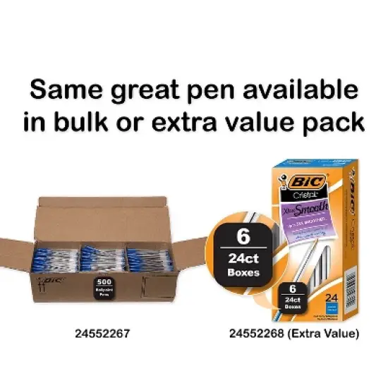 Bic Cristal Xtra Smooth Ballpoint Stick Pen Blue Ink 1mm Medium Dozen MS11BE image {2}