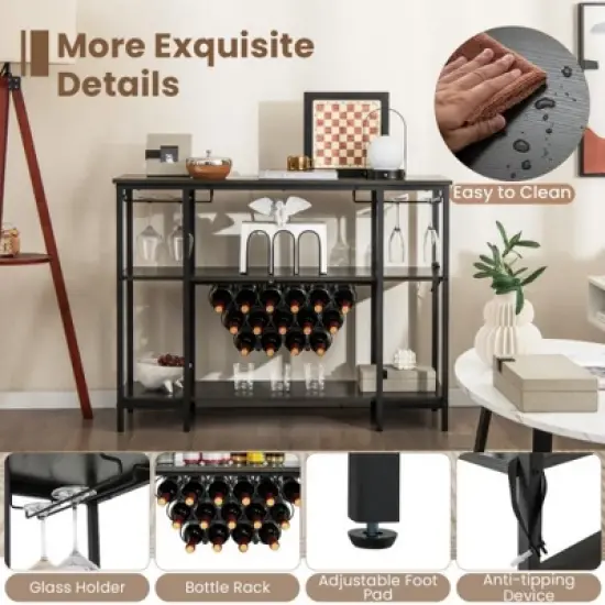 MOEPISY Industrial Wine Rack with Storage Shelves Gray image {7}