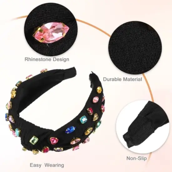 Unique Bargains Girl's Rhinestone Retro Knotted Non-slip Wide Headband Black 5.12"x1.26" 1 Pc image {3}