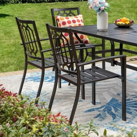 7pc Outdoor Rectangular Table & 6 Chairs with Diamondback Design - Black - Captiva Designs image {1}