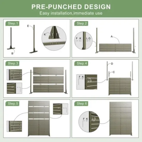 PexFix 72 in. x 47 in. Metal Freestanding Privacy Screen Garden Fence For Deck Patio Balcony Outdoor Privacy Panel Streets Pattern Army Green image {6}