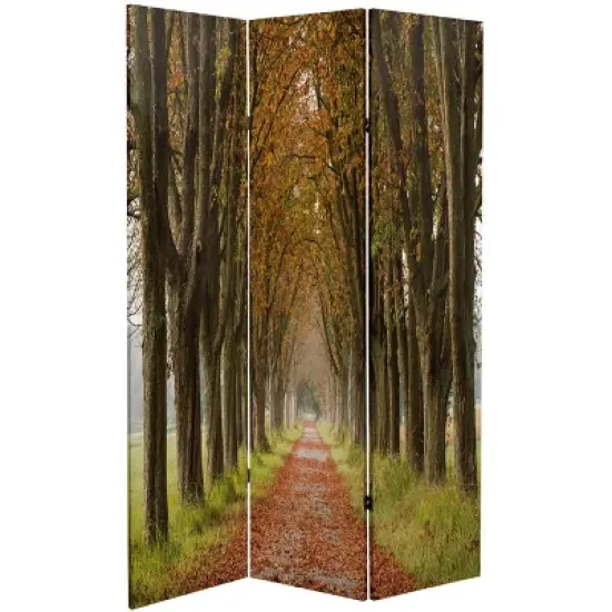 6" Double Sided Autumn Footpath Canvas Room Divider Green - Oriental Furniture image {2}