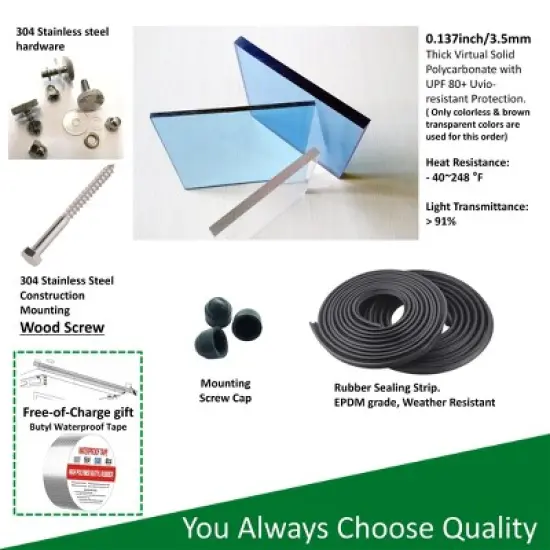 PAGED Awning Patio Awning with Thick Crystal Solid Polycarbonate Sheet and Aluminum Alloy Bracket for Outdoor image {3}