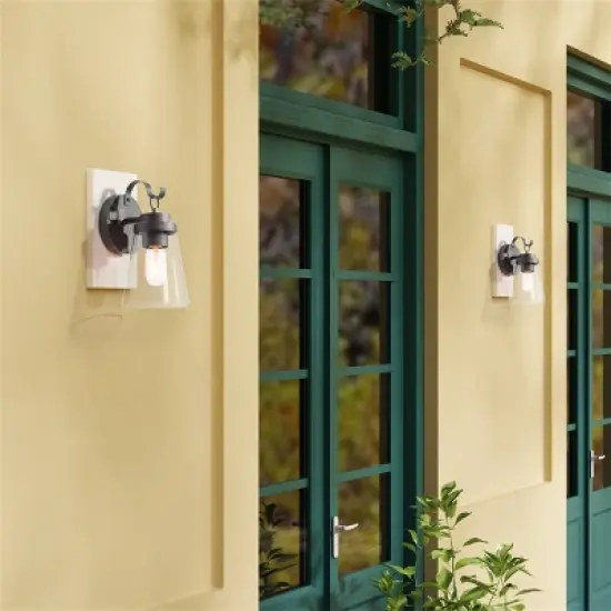 10" Metal/Glass Outdoor Wall Lamp Black/Silver - LNC image {7}