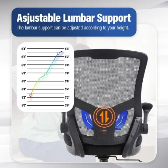 FDW Office Chair Home Chair Computer Chair with Lumbar Support Adjustable Armrests Flip-Up Arms & Swivel Base image {3}