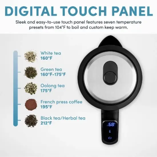 Aroma 1.7L Digital Programmable Kettle with Illumination: Borosilicate Glass, Automatic Shut-Off, Water Level Viewer image {10}