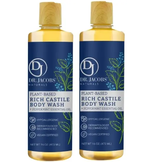 DR.JACOBS NATURALS Natural Plant-Based Castile Peppermint Body Wash-Hypoallergenic-Dermatologist tested-Sulfate-Free image {8}