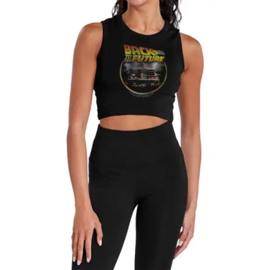 Women's Bttf Delorean Lightning Sleeveless Crop Top Tank image {5}