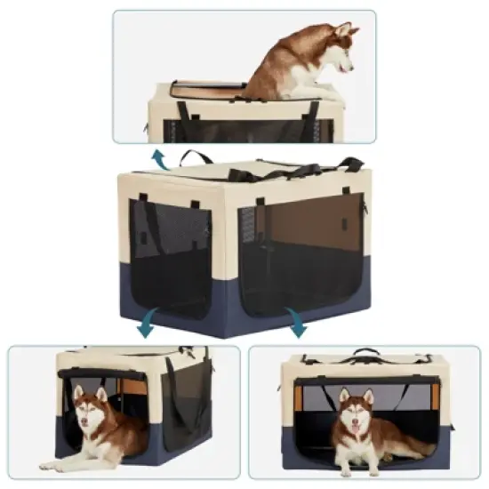 DSVIMOY Dog Crates with Adjustable Cover, Dog Travel Crate with 3 Door, White & Blue, 29.92"*19.49"*19.29" image {3}