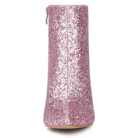 Allegra K Women's Clear Block Heel Glitter Ankle Boots image {2}