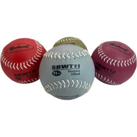 Markwort 12-Inch Softball Weighted Training Set &ndash; Set of 4 Balls (9 oz, 10 oz, 11 oz, 12 oz) &ndash; Leather Cover image {1}