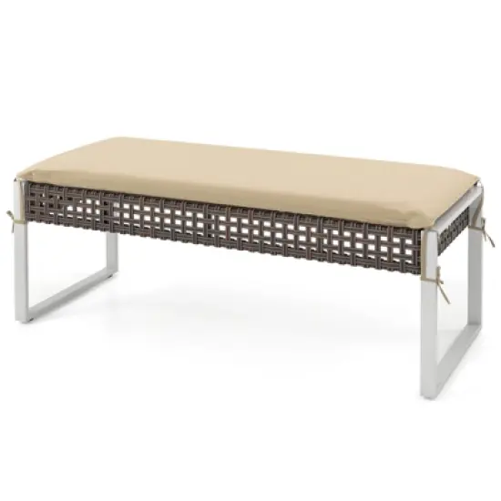 Tangkula 43 Inch Patio Rectangle Ottoman w/ Metal Legs & Seat Cushion image {10}