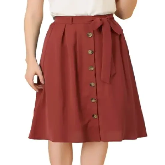 Allegra K Women's Button Front Casual High Waist Belted Midi Flare Skirt image {9}