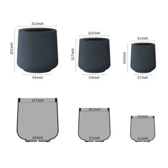 Rosemead Home & Garden 3pc Concrete Outdoor Planter Pot Black image {9}