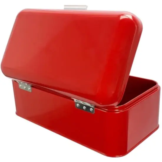 Juvale Metal Bread Box Bin, Stainless Steel Red Food Stoarge Box Container for Kitchen Countertop, 16.75 x 9 x 6.5 in image {3}