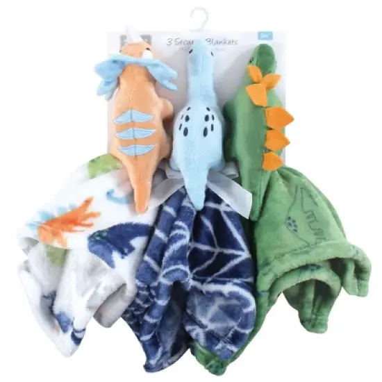 Hudson Baby Animal Face Security Blanket, Dinosaurs 3-Pack, One Size image {1}