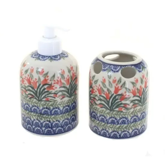 Blue Rose Polish Pottery 573 Ceramika Artystyczna Soap Dispenser & Toothbrush Holder image {9}