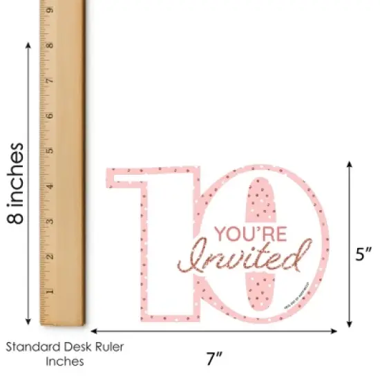 Big Dot of Happiness 10th Pink Rose Gold Birthday - Shaped Fill-In Invitations - Happy Birthday Party Invitation Cards with Envelopes - Set of 12 image {4}