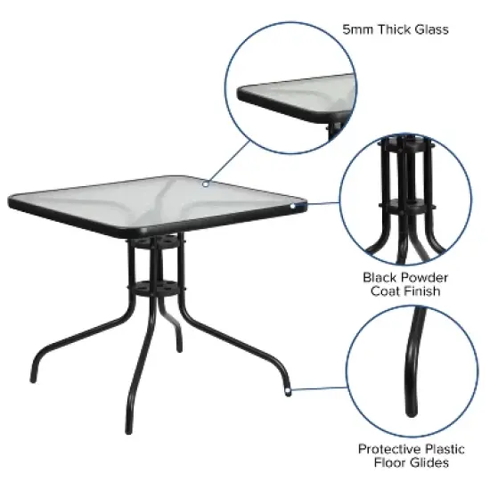 Emma and Oliver Five Piece Patio Dining Set - Square Table with Powder Coated Frame and Tempered Glass Top & 4 Flex Comfort Stack Chairs image {2}
