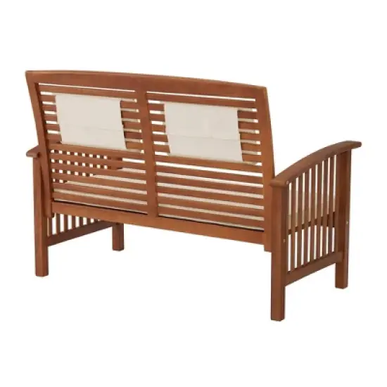 Lyndon 4pc Eucalyptus Wood Outdoor Conversation Set with Bench, Chairs & Table - Alaterre Furniture image {5}