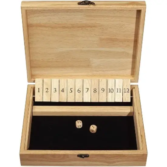 WE Games 12 Number Shut the Box Board Game in Natural Wood Box with Lid image {4}