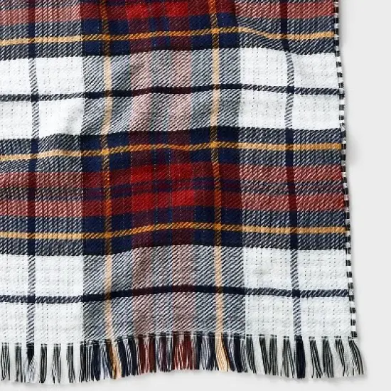 Men's Plaid Woven Oblong Scarves - Goodfellow & Co&trade; White/Navy/Orange/Yellow image {2}