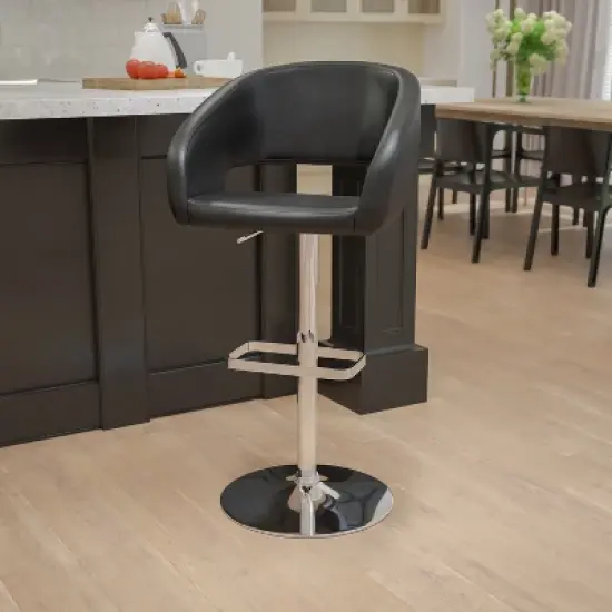 Flash Furniture Contemporary Vinyl Adjustable Height Barstool with Rounded Mid-Back image {1}