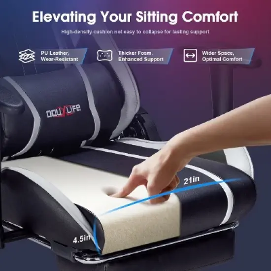 Douxlife Modern 7-Point Massage Ergonomic Gaming Chair with Footrest & Adjustable Armrests Black White image {5}
