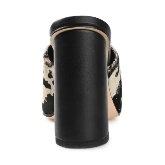 Journee Signature Womens Genuine Leather Deena Slip On Block Heel Open Square Toe Sandals image {2}