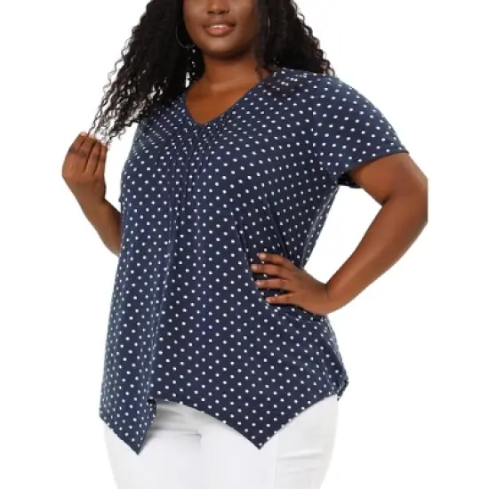 Agnes Orinda Women's Plus Size V Neck Asymmetric Polka Dots Top image {6}