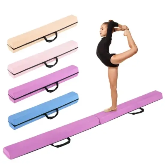 Costway 7 FT Folding Balance Beam Foam Floor Gymnastic Beam with Carrying Handles Blue/Purple/Khaki image {12}