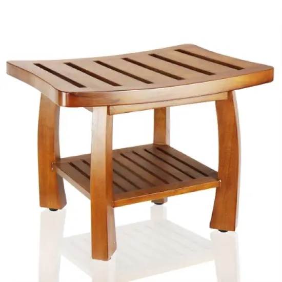 Oceanstar Solid Wood Spa Bench with Storage Shelf, Teak Color Finish image {4}