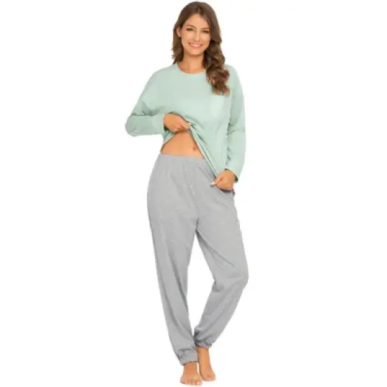 cheibear Women's Sleepwear Lounge Solid Nightwear with Pants Soft Long Sleeve Pajama Set image {2}