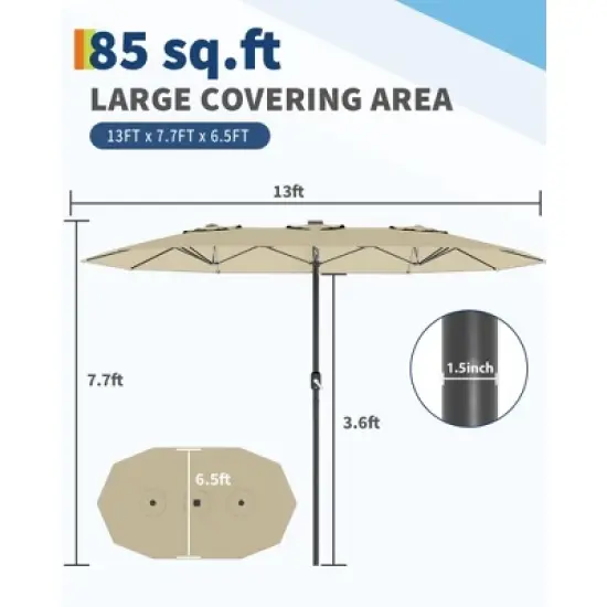 13FT Outdoor Umbrellas for Patio, Double-Sided Rectangular Patio Umbrella with Fade Resistant Canopy for Deck Pool Garden Backyard image {4}