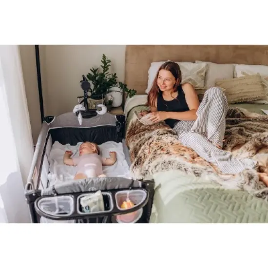 Kinder King 4-in-1 Portable Nursery Center and Bedside Crib with Bassinet, Changing Table, Storage Basket, Side Zipper & Travel Bag image {2}