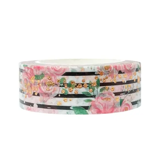 Wrapables Gold and Silver Foil Washi Masking Tape, Modern Rose, 15mm x 10M image {3}