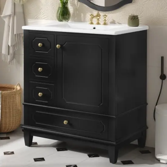 Whisen 30" Bathroom Vanity with Sink, Soft-Close Door & 3 Drawers image {2}