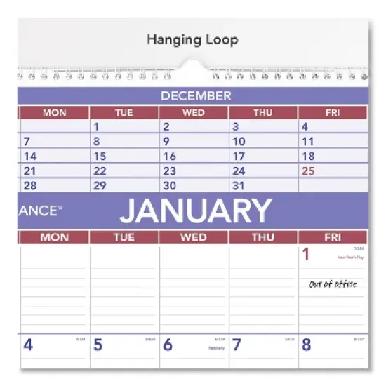 Three-Month Wall Calendar, 15.5 x 22.75, White Sheets, 12-Month (Jan to Dec): 2026 image {2}