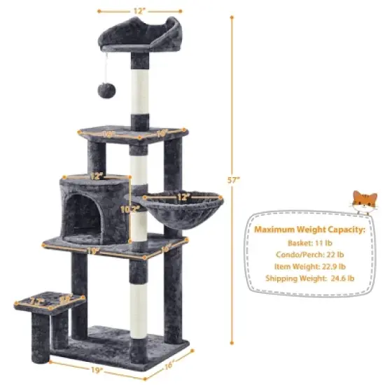 Yaheetech 57" Multi Level Cat Tower Tall Cat Tree with Basket & Condo & Scratching Post image {1}