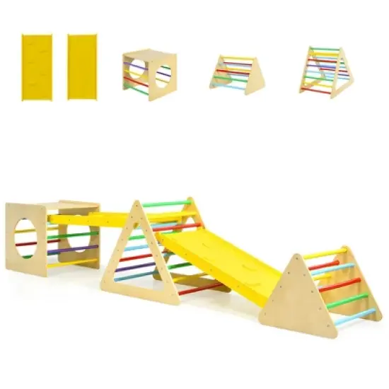Costway 5 in 1 Toddler Playing Set Kids Climbing Triangle & Cube Play Equipment image {9}