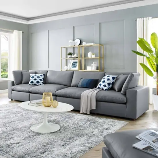 Commix Down Filled Overstuffed Vegan Leather 4 Seater Sofa - Modway image {9}